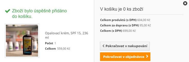 Zobrazení okna košíku